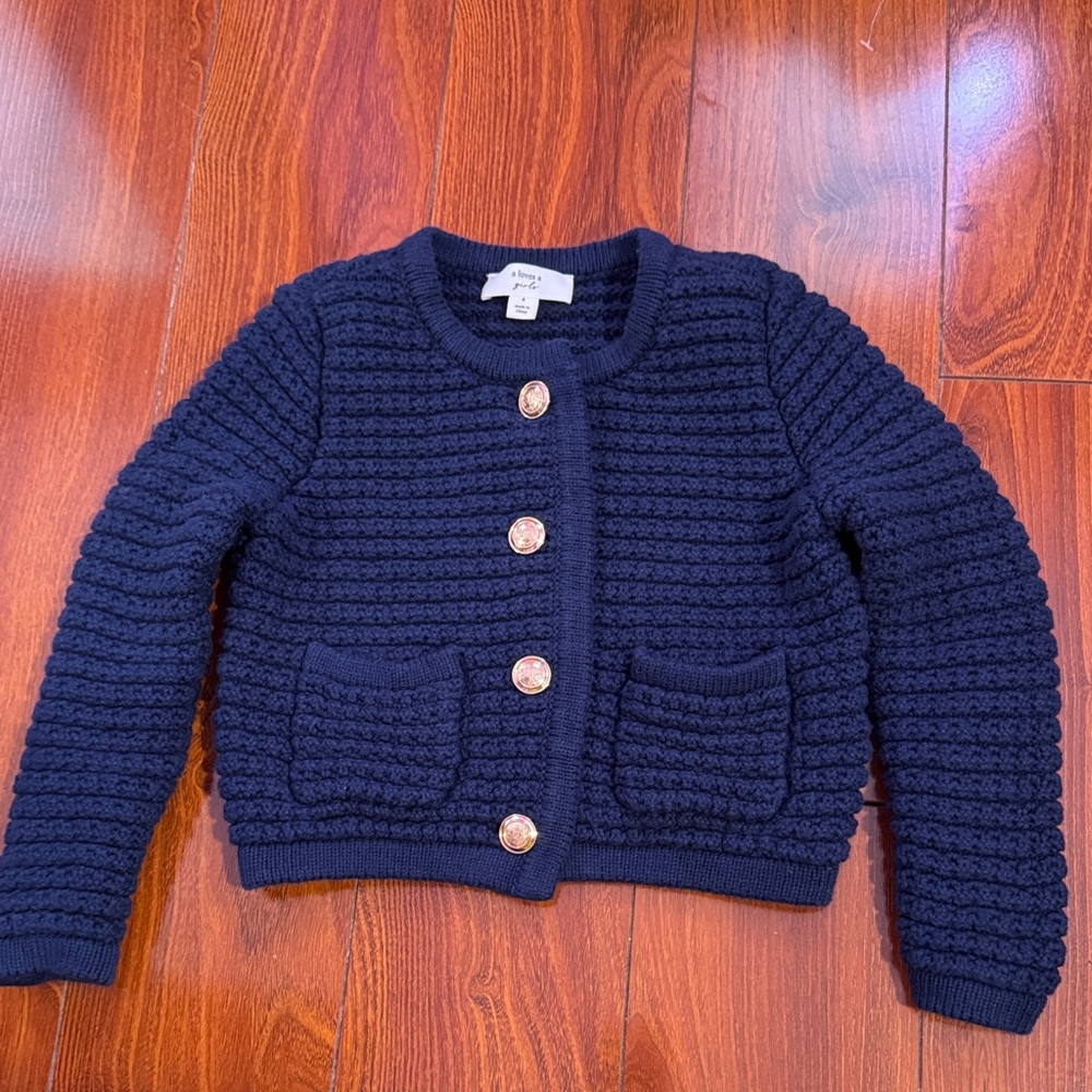 Navy Textured Cardigan with Gold Buttons